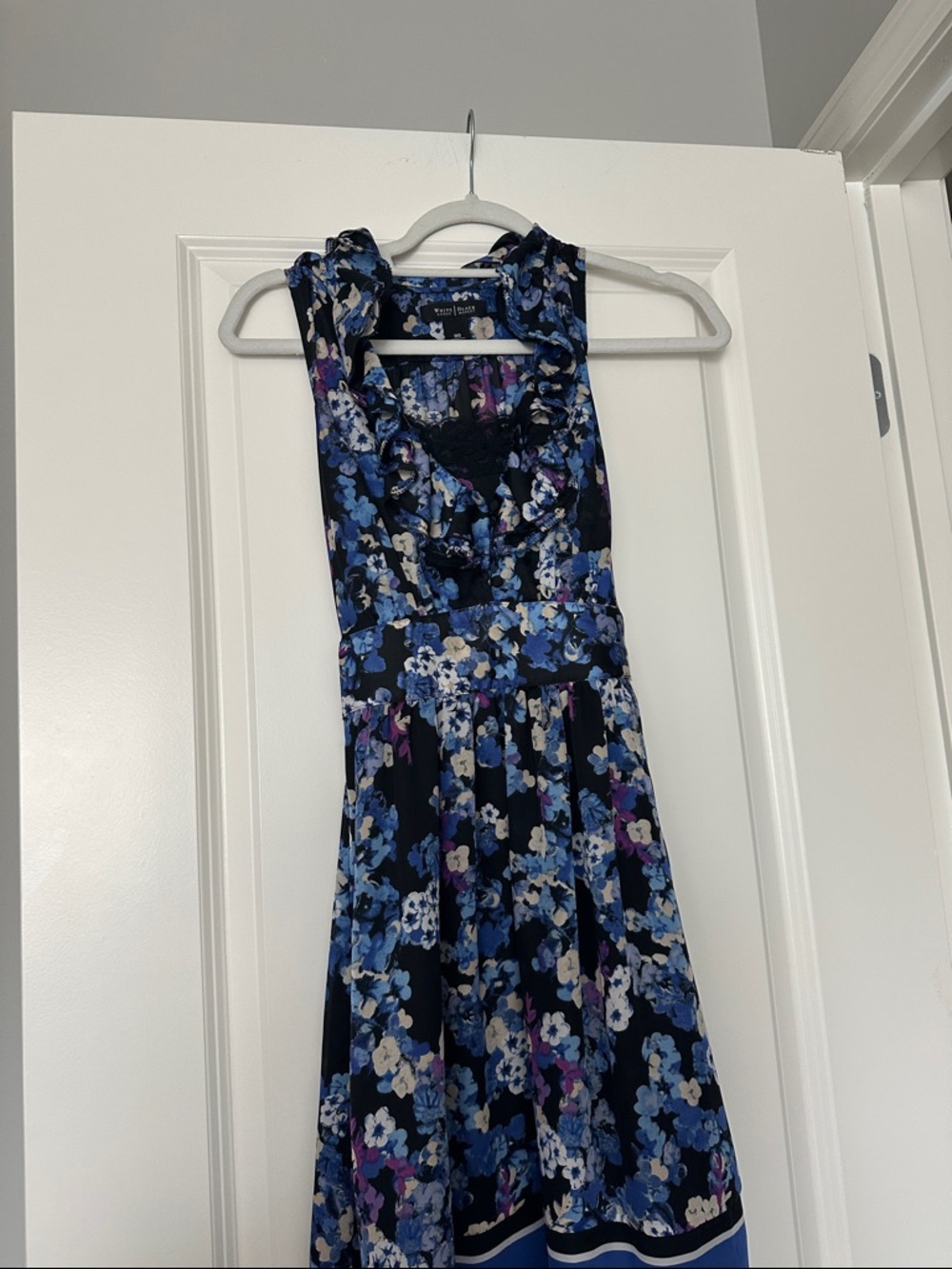 White House Black Market Blue Floral Sleeveless Fit & Flare Dress